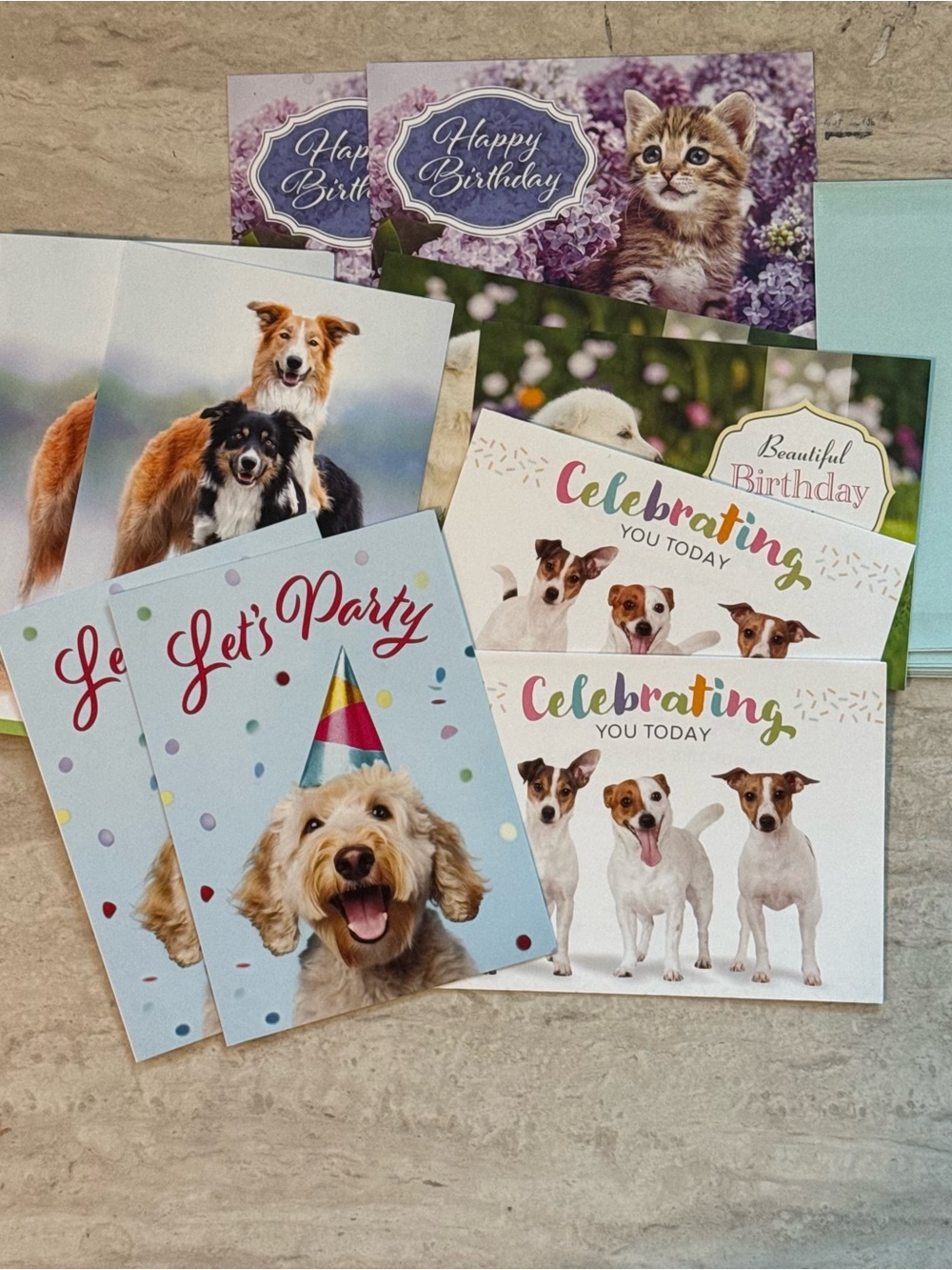 Lot of 10 Birthday Cards Cats & Dogs w Envelopes UNUSED